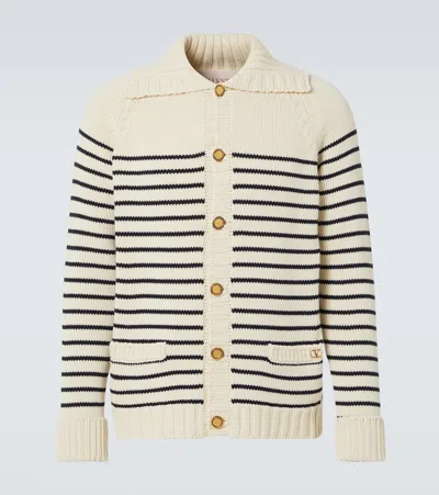 VALENTINO VLOGO SIGNATURE STRIPED COTTON CARDIGAN