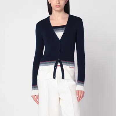 VALENTINO VALENTINO CARDIGAN WITH CHEZ VALENTINO EMBROIDERY IN WOOL