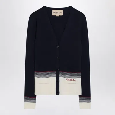 VALENTINO CARDIGAN WITH CHEZ VALENTINO EMBROIDERY IN WOOL