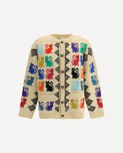 Valentino Cardigan With Le Chat De La Maison Jacquard Motif In Multi