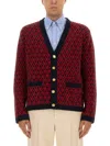 Valentino Garavani Patterned-intarsia Wool Cardigan In Red