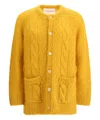 Valentino Mens Patch-pocket Mohair-blend Cable Knit Cardigan Ocra In Yellow