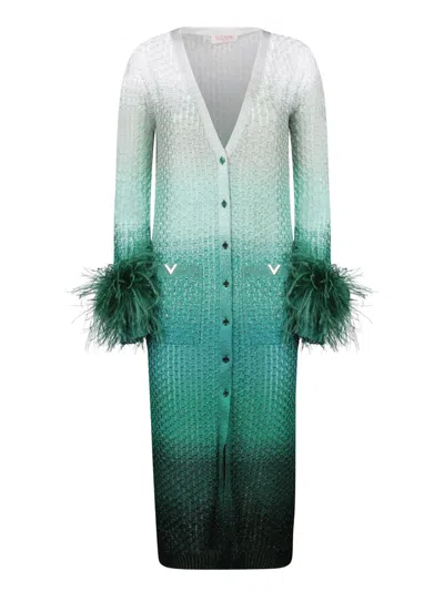 Valentino Feather Degrade Cardigan In Green