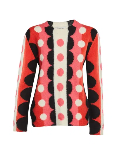 Pre-owned Valentino Carmen Polka-dot Sweater In Red