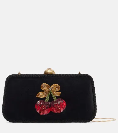Valentino Garavani Carry Secrets Mini Embellished Velvet Clutch In Black
