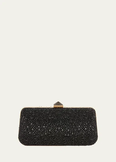 Valentino Carry Secrets Sparkling Rhinestones Clutch Bag In Yg1 Jet Jet