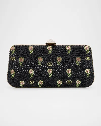 Valentino Garavani Carry Secrets Vlogo Flower Crystals Minaudiere In Nero Multi Crystal