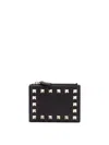 Valentino Studded Leather Zipped Card Holder In Black