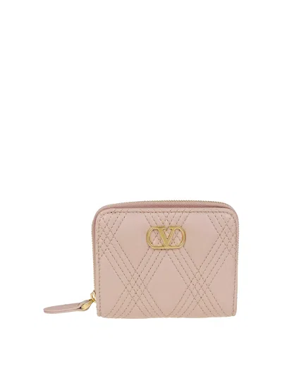 Valentino Garavani Zip Around Wallet Quiltie 67 In Pink