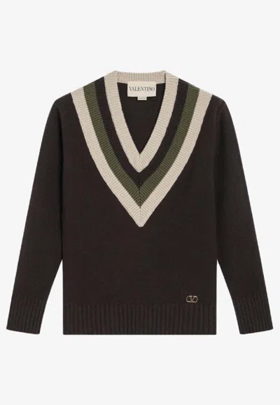 Valentino Cashmere And Wool Knitted Sweater In Brown