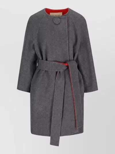Valentino Cashmere Blend Belted Coat In Gray