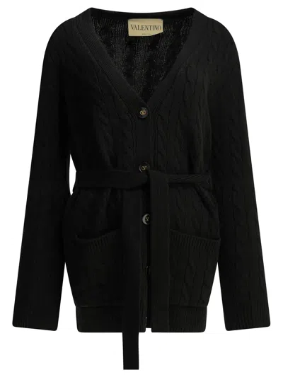 Valentino Cashmere Cable-knit Cardigan In Black