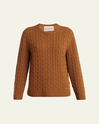 Valentino Cashmere Cable-knit Sweater In Brown