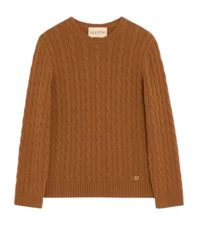 Valentino Cashmere Cable-knit Sweater In Brown