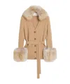 Valentino Shearling-trimmed Cashmere Cardigan In Camel