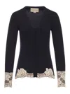 Valentino Cashmere Cardigan With Lace Inserts In Black