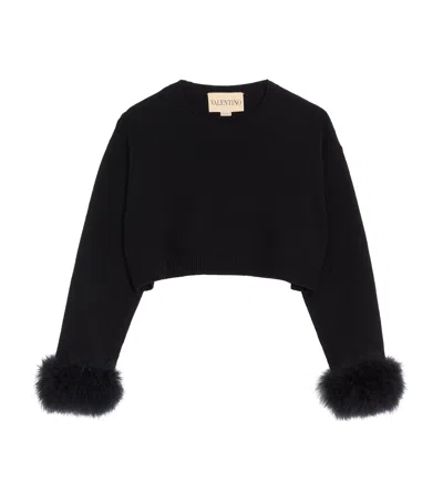 VALENTINO CASHMERE FEATHER-TRIM SWEATER