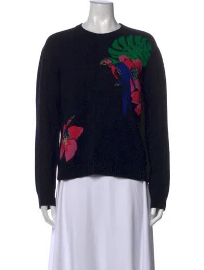 Pre-owned Valentino Cashmere Floral Print Sweater In Black