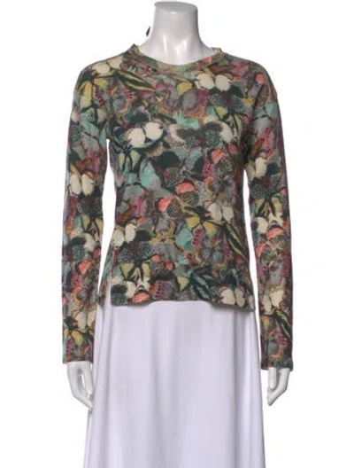 Pre-owned Valentino Cashmere Floral Print Sweater In Black/green