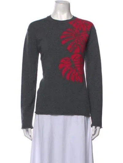 Pre-owned Valentino Cashmere Floral Print Sweater In Grey/pink