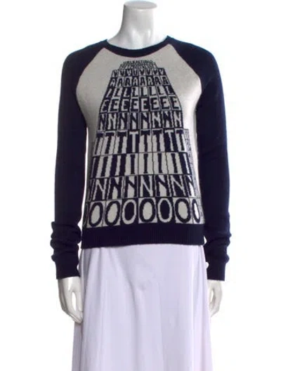 Pre-owned Valentino Cashmere Graphic Print Sweater In Blue