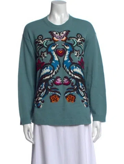 Pre-owned Valentino Cashmere Graphic Print Sweater In Blue