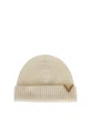 Valentino Cashmere Ribbed Folded Cuff Beanie Knitted In Cream