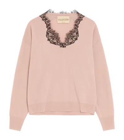 Valentino Cashmere Lace-trim Sweater In Nude