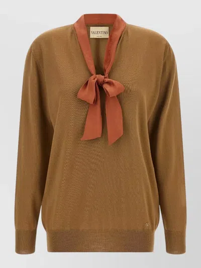 Valentino Cashmere Lavallière Collar Sweater In Brown