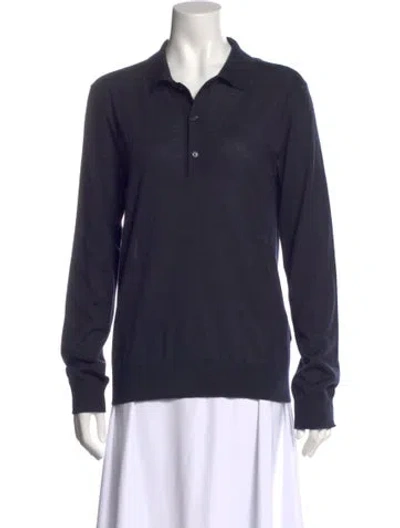 Pre-owned Valentino Cashmere Long Sleeve Polo In Blue