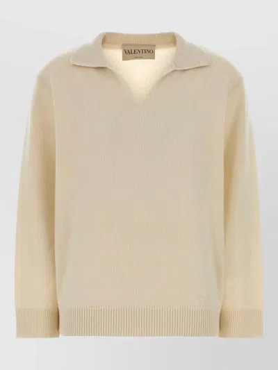 Valentino Cashmere Polo Shirt Collar Ribbed Cuffs Hem In Animal Print