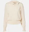 Valentino Ruffled-collar Cashmere Polo Top In Neutral