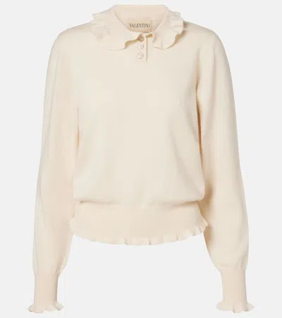 VALENTINO RUFFLED CASHMERE POLO SWEATER
