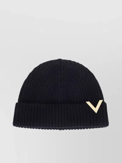 Valentino Garavani Cashmere Ribbed Folded Brim Hat In Black