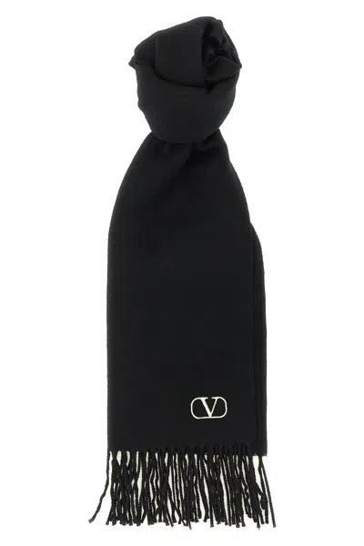 Valentino Wool Scarf With Vlogo Embroidery In Black