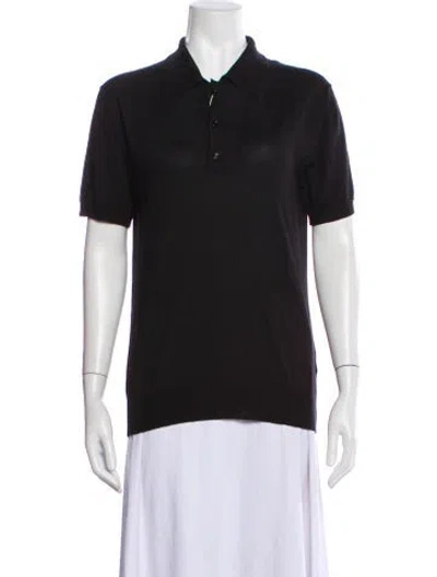 Pre-owned Valentino Cashmere Short Sleeve Polo In Black