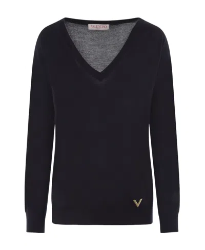 Valentino Cashmere-silk Blend Jumper In Black