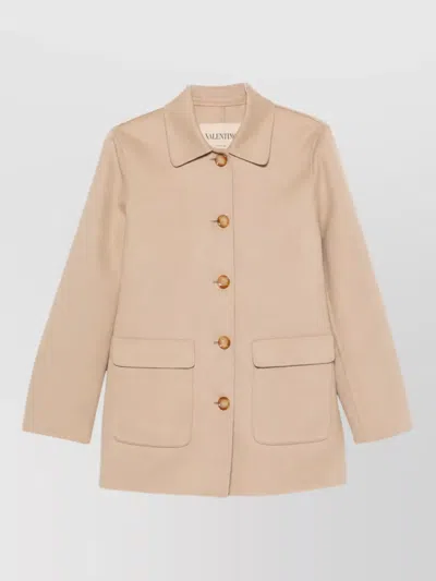 Valentino Cashmere Single Breasted Coat In Neutral