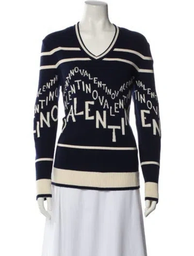 Pre-owned Valentino Cashmere Striped Sweater In Blue