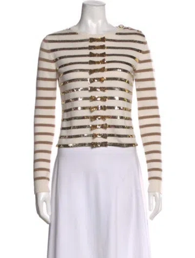 Pre-owned Valentino Cashmere Striped Sweater In Neutral
