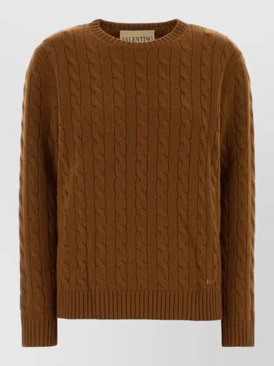 Valentino Cashmere Sweater Cable Knit Crew Neck In Brown