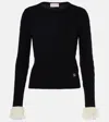 Valentino Ruffle-trimmed Embellished Cable-knit Cashmere Sweater In Schwarz