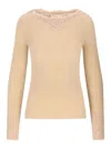 Valentino Cashmere Sweater With Lace Inserts In Neutral