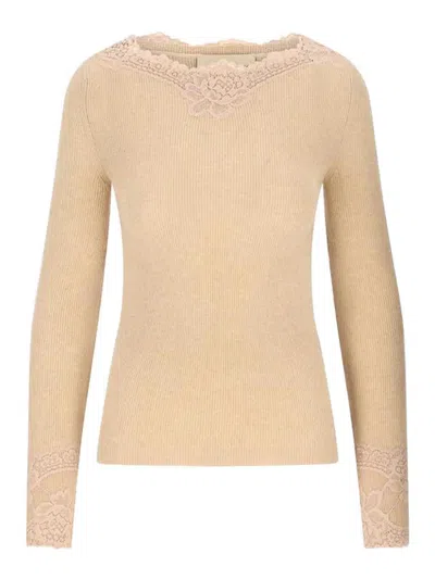Valentino Cashmere Sweater With Lace Inserts In Neutral