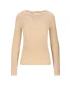 Valentino Cashmere Sweater With Lace And Boat Neckline In Brown