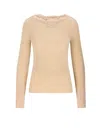 Valentino Cashmere Sweater With Lace And Boat Neckline In Neutral