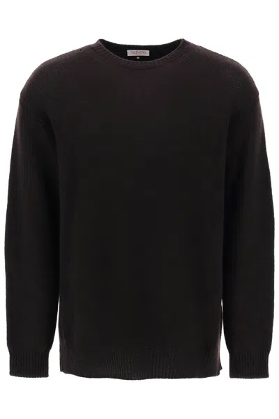 Valentino Cashmere Crewneck Jumper With Stud In Black