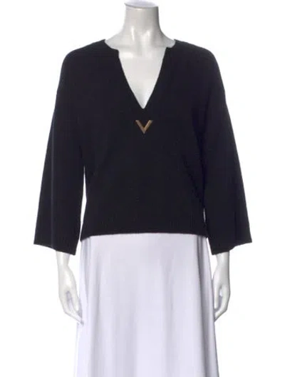 Pre-owned Valentino Cashmere V-neck Sweater In Black