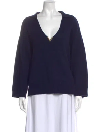 Pre-owned Valentino Cashmere V-neck Sweater In Blue