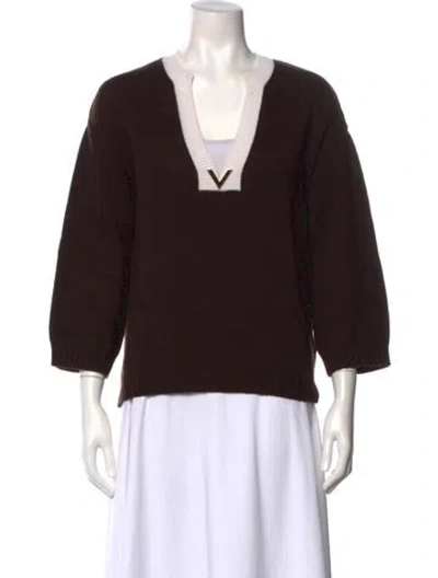 Pre-owned Valentino Cashmere V-neck Sweater In Brown